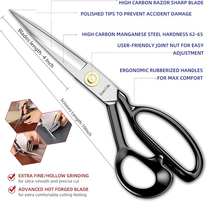 Fabric Scissors - 10 Inch Heavy Duty Tailor Shears for Fabric Cutting - Ultra Sharp Cloth Scissors - Multipurpose Utility Dressmaker Leather Titanium (10Inch)