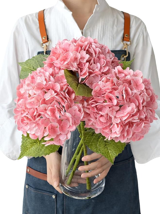 Real Touch Pink Hydrangea Artificial Flowers,3Pcs 21” Large Royal Faux Silk Flowers, Fake Artificial Hydrangeas for Christmas Kitchen Home Wedding Bouquet Centerpieces Tables