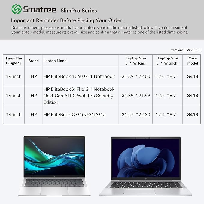 Smatree SlimPro Laptop Sleeve Case for 14 inch HP EliteBook 1040 G11/X Flip G1i, for 14 inch HP EliteBook 8 G1iN/G1i/G1a, Case with Accessory Pocket, Patented Super-Corner Design, Light Grey (S413LG)