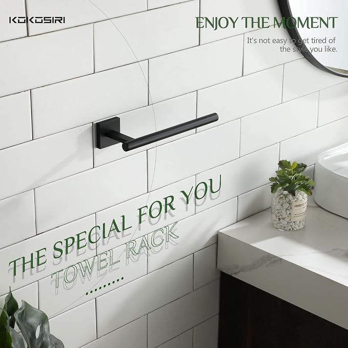KOKOSIRI Towel Bar Matte Black Bathroom Hardware Hand Towel Rails Wall Mounted Kitchen Toilet Cabinet Paper Holder, Stainless Steel B3008BK