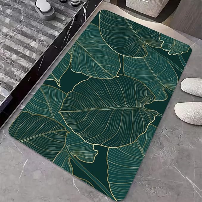 Diatomaceous Earth Bath Mat,The Leaves Non-Slip Volume Super Absorbent Fast Drying for Bathroom Kitchen Door mat,Eco-Friendly Easy to Clean 16×24Inch (40 * 60cm)