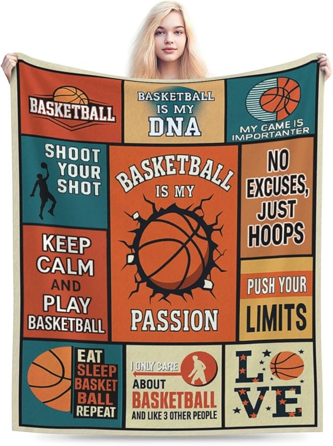 Basketball Blanket for Boys Basketball Sport Throw Blanket Soft Cozy Fleece Fuzzy Stuffed Plush Flannel Gifts for Girls Women Kids Adults 60"X80"