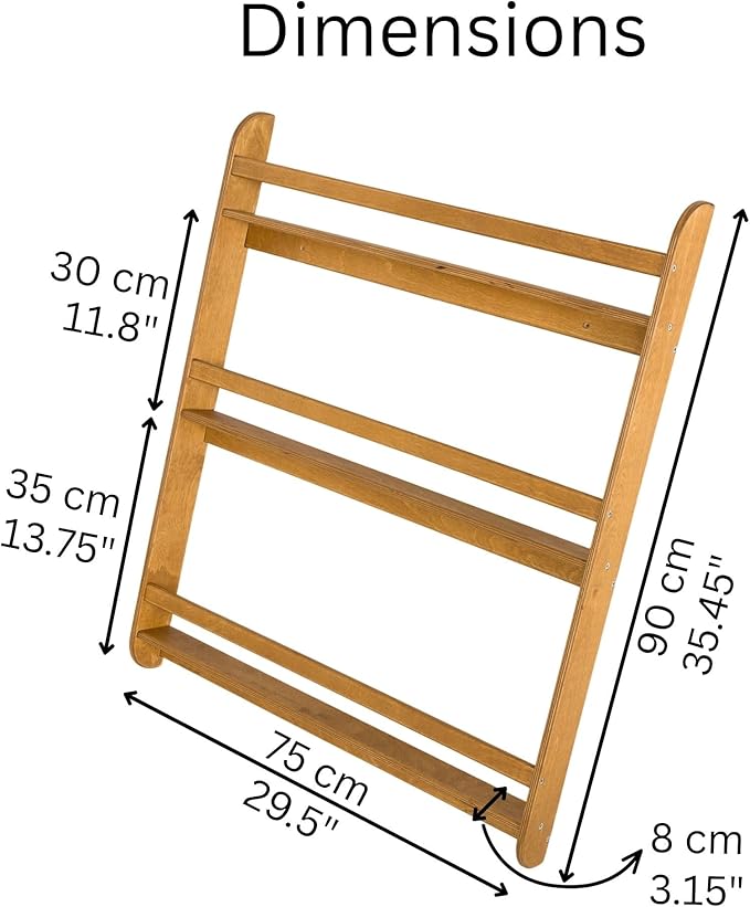 Montessori Wall-Mounted Bookshelf for Toddlers Toy Storage Shelf Organizer for Playroom and Classroom Floor Bookshelves for Kids Room (Oak, XL, 3)