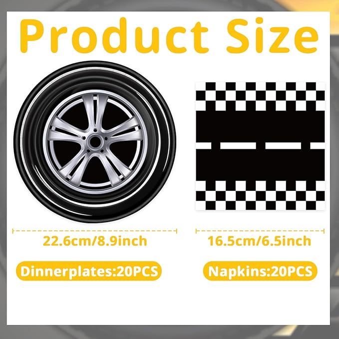 T-Antrix 40 Pcs Race Car Plates And Napkins Party Supplies, Race Car Birthday Decorations Disposable Paper Tableware Set for Boys Kids Birthday Party Serves 20