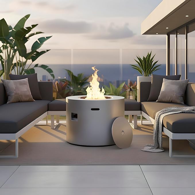 32 Inch Propane Fire Pit Table, 50,000 BTU Round Outdoor Fire Table, Alloy Steel Gas Fire Pits with Waterproof Cover, Lava Rocks and Lid, CSA Certified, for Patio, Deck, Backyard, Gray