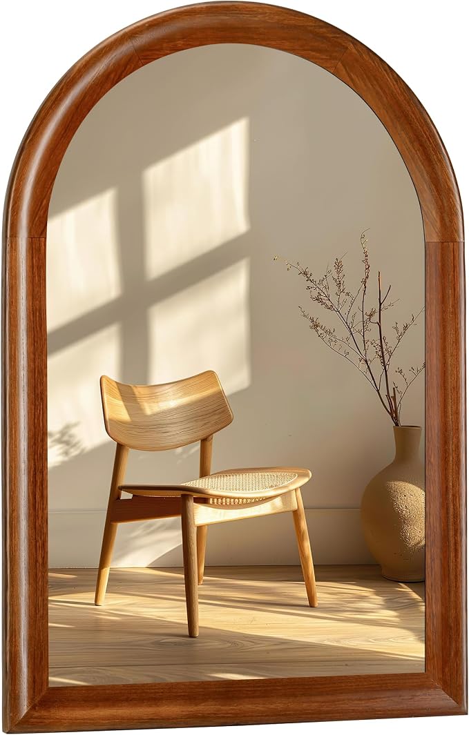 Tanmicoshomy Arched Bathroom Mirrors for Wall 20x30 Inch，Rustic Wood Wall Mirrors with Tempered Glass for Living Room, Bedroom or Entryway(Brown)