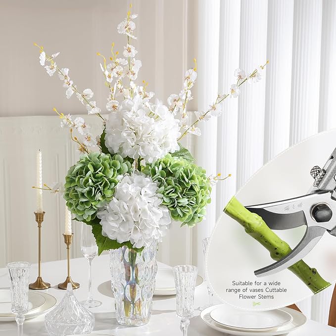3Pcs Hydrangea Artificial Flowers, 22.44" Real Touch Latex Faux Hydrangea with Long Stems & Leaves for Home Office Decor or Wedding, Party, Centerpieces, Floral Arrangements (Green)
