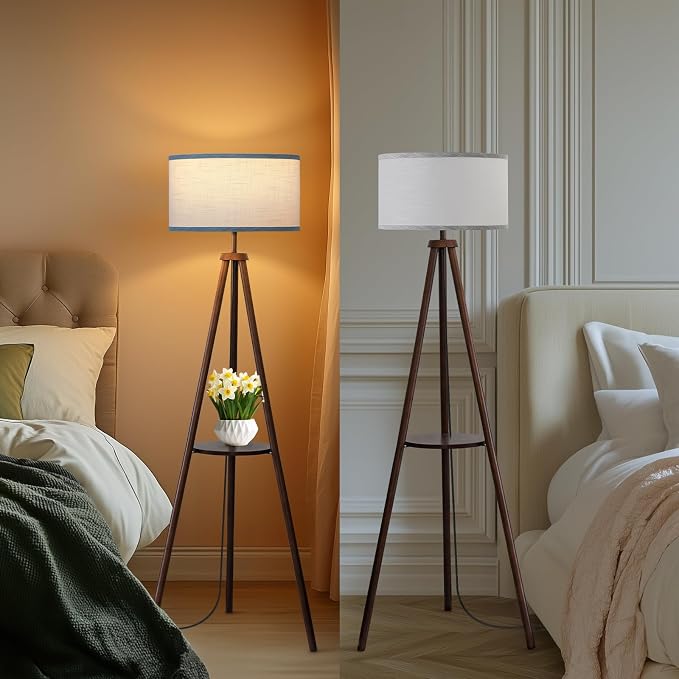EOEYYOYB Floor Lamp with 3 Light Modes Adjustable– Wood Tripod Floor Lamp Modern LED Standing Lamps with Dimmable Brightness, Perfect for Living Room, Bedroom, and Office, Juglans Nigra