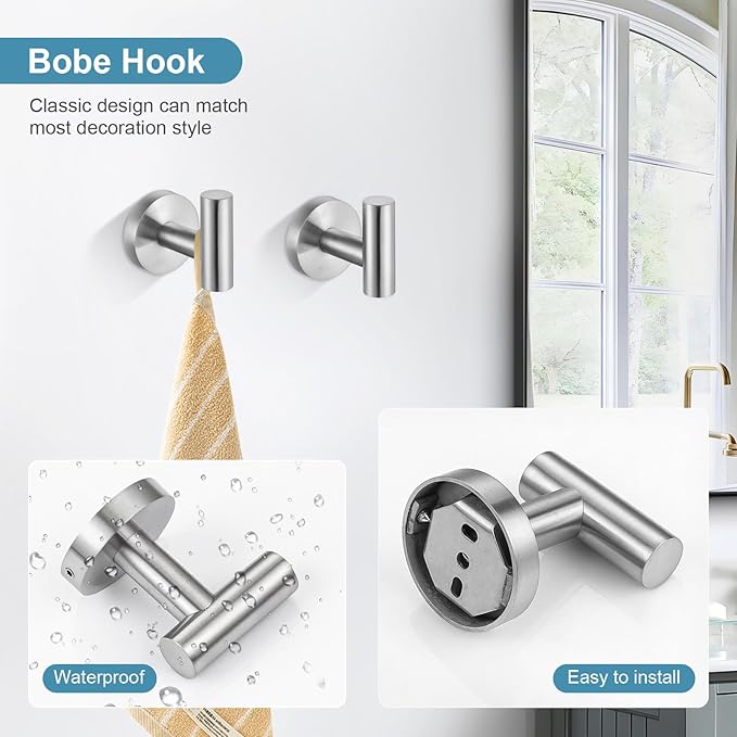 TQKAG Brushed Nickel Bathroom Hardware Set 6-Piece Bathroom Accessory Set 23.6 Inch Round Stainless Steel Towel Bar Set Wall Mounted