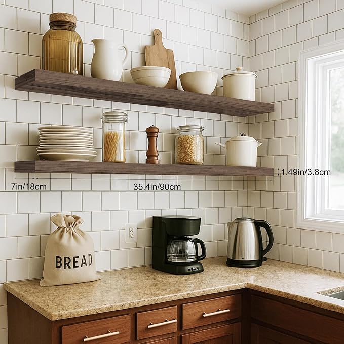 Floating Shelves for Wall, Bathroom Shelves Over Toilet, Wall Shelves & Book Shelf for Room, Hanging Shelf, Modern Wooden Mounted Floating Shelves, 36x7x1.5 in (Smoke Gray, Set of 2)