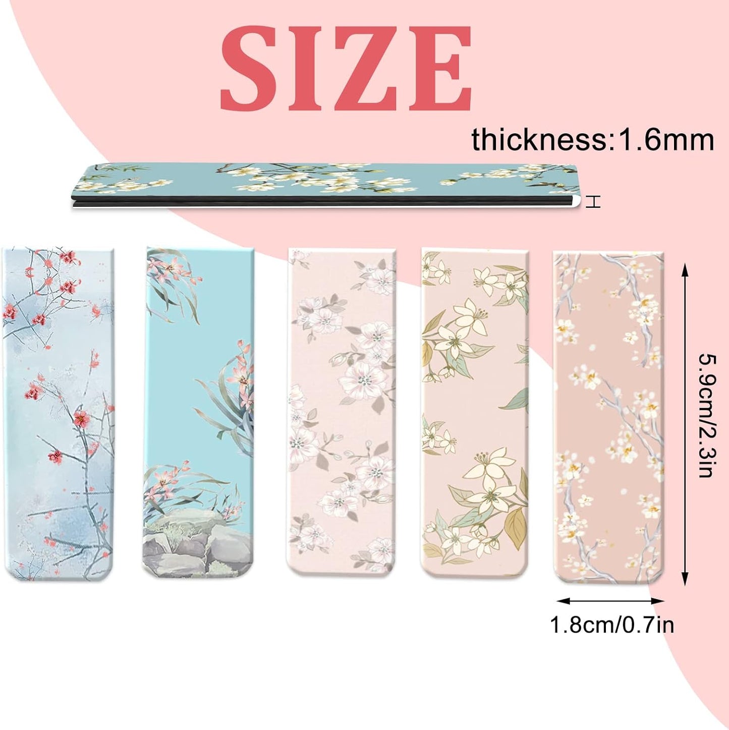 Skiennix Magnetic Bookmarks - 15 Floral Page Markers for Women, Students & Teachers