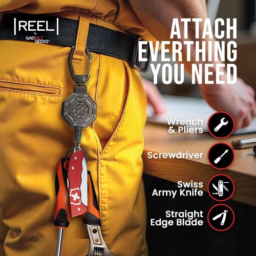 Retractable ID & Keychain Carabiner by Ultimate - Durable 32” Steel Cord, Big Clip - Ideal for Office, School, Recreation