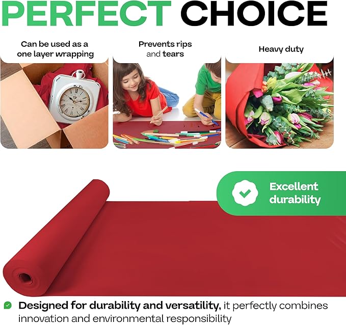Christmas Red Kraft Paper Roll 36" x 2160" (180 feet) - USA-Made Craft Paper Roll 50lb Thickness for Art - Red Wrapping Paper for Gift Wrapping & Moving - High-Density Roll for School by IDL Packaging