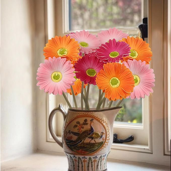 6 Pcs Artificial Gerbera Daisies Flowers Artificial Daisy Bouquet Fake Daisy Stems Faux Flowers Bulk Artificial Flowers Wildflowers Silk Flowers for Wedding Bridal Bouquet Party Home Kitchen