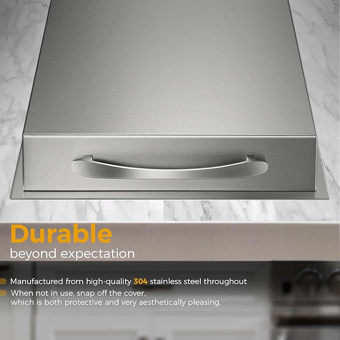 VEPURLT Outdoor Grill Drop-in Gas Single Side Grill Burner, 304 Stainless Steel, Built-in Side Burner for Propane Gas