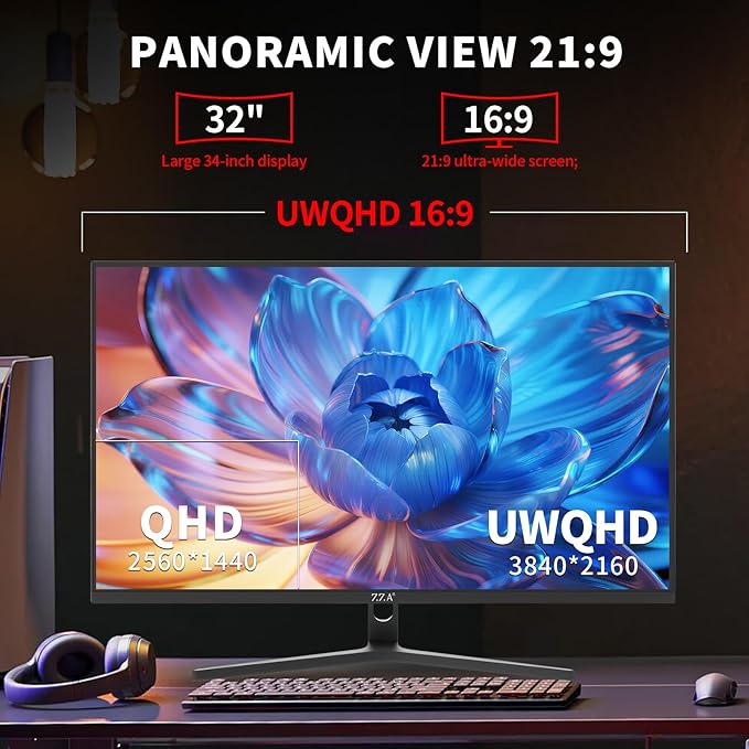 ZZA 32” Monitor 4K, UHD 3840x2160 IPS Screen,3000R, 60Hz Computer Moniter, Supports AMD Freesync 99% sRGB,Monitor 32 Inch Wall Mountable Installs (HDMI/DP)