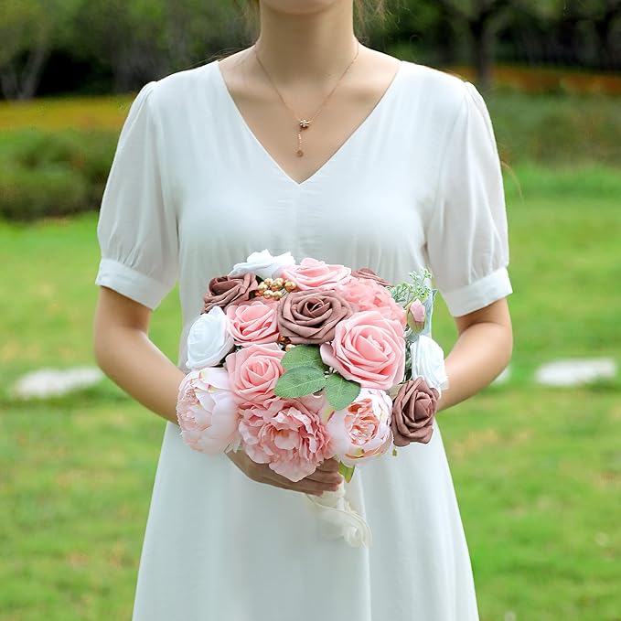 Artificial Flowers Combo, Fake Flowers for DIY Tables Centerpieces Baby Shower Bridal Shower Wedding Bouquet Arrangements Party Candle Holder Cake Decor Flower Home Decorations