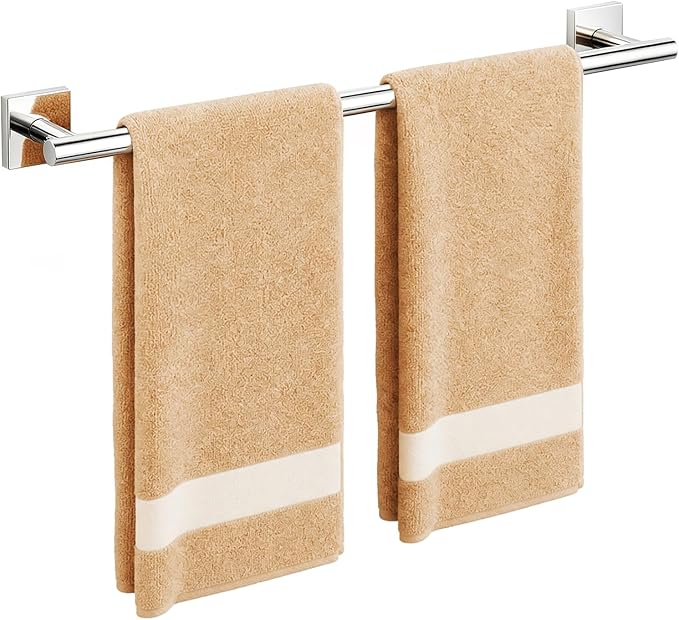 USHOWER Polished Chrome Towel Bar, 24 Inch Towel Racks for Bathroom Wall Mounted, 304 Stainless Steel Towel Holder with Square Base, Modern Home Decor (Total Length 26 Inch)