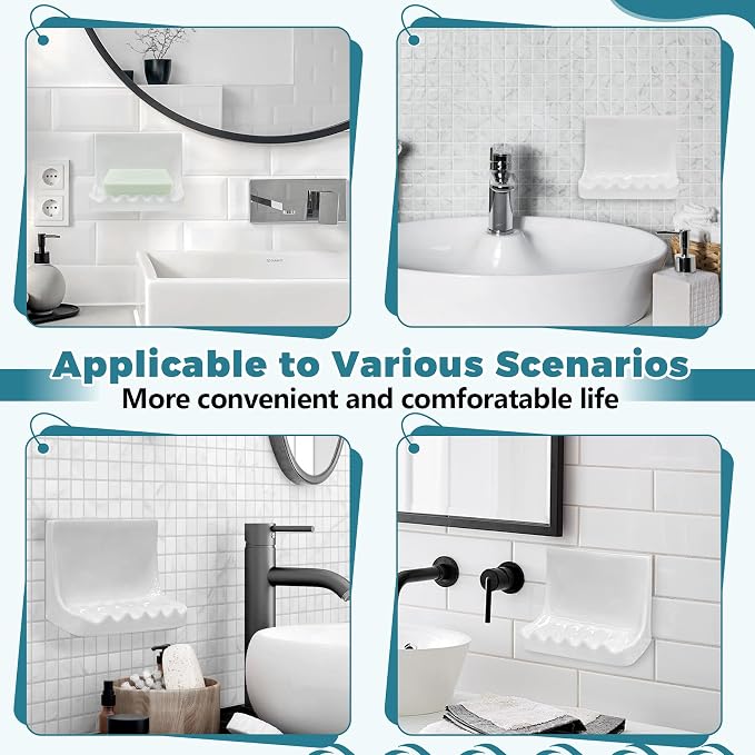 White Vintage Wall-Mounted Ceramic Soap Dish for Shower Wall Retro Ceramic Soap Holder Porcelain Soap Tray for Home Bathtub Bathroom Shower Accessories