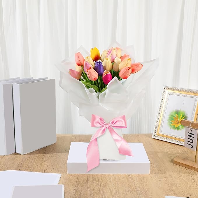 Ctosree 240 Sheets Flower Wrapping Paper, 22.8 x 22.8 Inch Waterproof Florist Floral Korean Flower Bouquet Wrapping Paper for Wedding Birthday DIY Gift Packaging Bouquet(White)