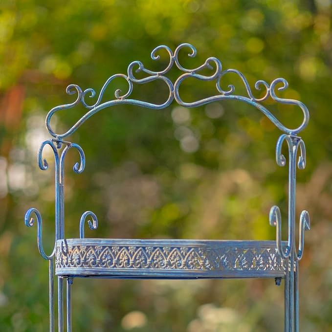 3 Tier Ornate Metal Plant Stand (Cobalt Blue)