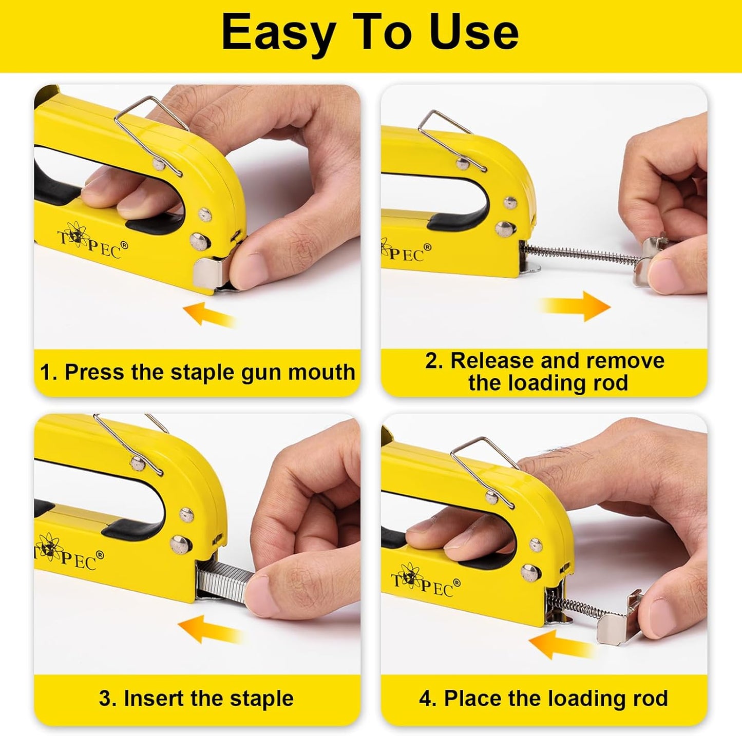 Topec Heavy-Duty Upholstery Staple Gun - 3-in-1 Manual Brad Nailer with 600 Staples for DIY Projects
