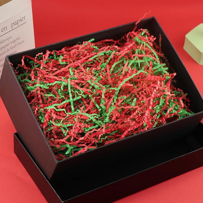 Uptotop 5oz Crinkle Cut Paper Shred Filler for Gift Wrapping Basket Filling, Birthday, Christmas, Thanksgiving, Wedding, Mother's Day, Red and Green (5 oz)