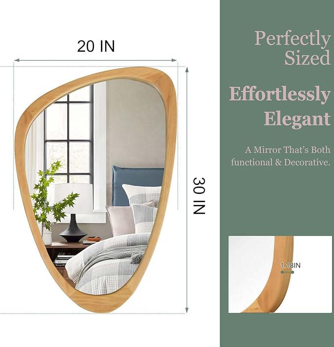 Majnesvon 20x30 Inch Asymmetrical Wall Mirror Wood,Rustic Irregular Shaped Vanity Mirror for Bathroom,Bedroom, Living Room, Entryway, Fireplace,Wall Decor,Solid Wooden Frame (Oak, 20"x30" Inch)
