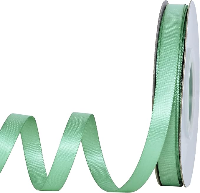 YAMA Sage Green Double Faced Satin Ribbon, 3/8 Inch 25 Yards, Light Green Ribbon for Gift Wrapping Crafts Hair Bows Wedding Party Decoration