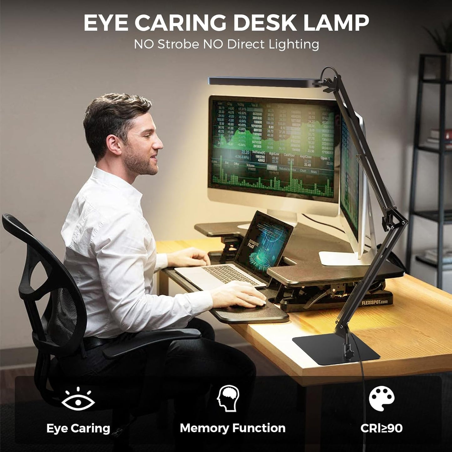SKYLEO LED Desk Lamp - Adjustable Swing Arm, Dimmable, Eye Protection, 1300LM, 12W, Black