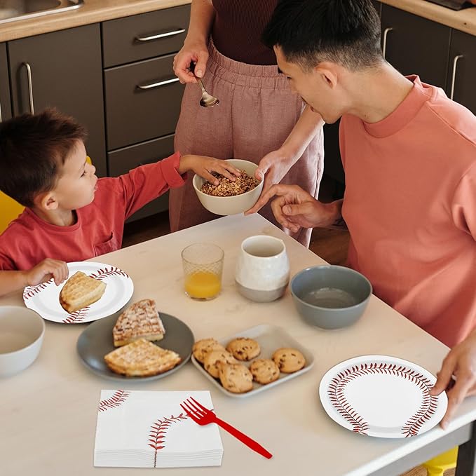 96 PCS Baseball Party Supplies, Disposable Tableware Set Baseball Paper Plates Napkins Forks, Sports Theme Dinnerware for Boy Birthday Baby Shower Thanksgiving Christmas Party Decor, Serves 24 Guests
