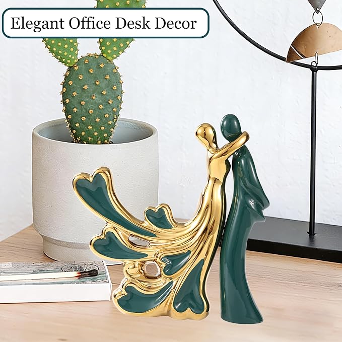 Couple Statue - Abstract Ceramic Dancing Couple Figurine, Romantic Love Statue for Modern Home Decor, Living Room, Bedroom, Shelf, Office, Perfect Wedding, Anniversary & Housewarming Gift(Lovers)