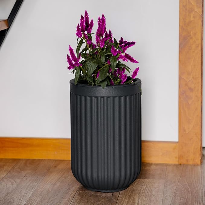 Beuta Large Planters for Outdoor Plants - Set of 3, 15/18/20 Inches Outdoor Planters for Porch - Tall Planter for Outdoor & Indoor Plants | Large Indoor Plant Pot - USA Made - Black