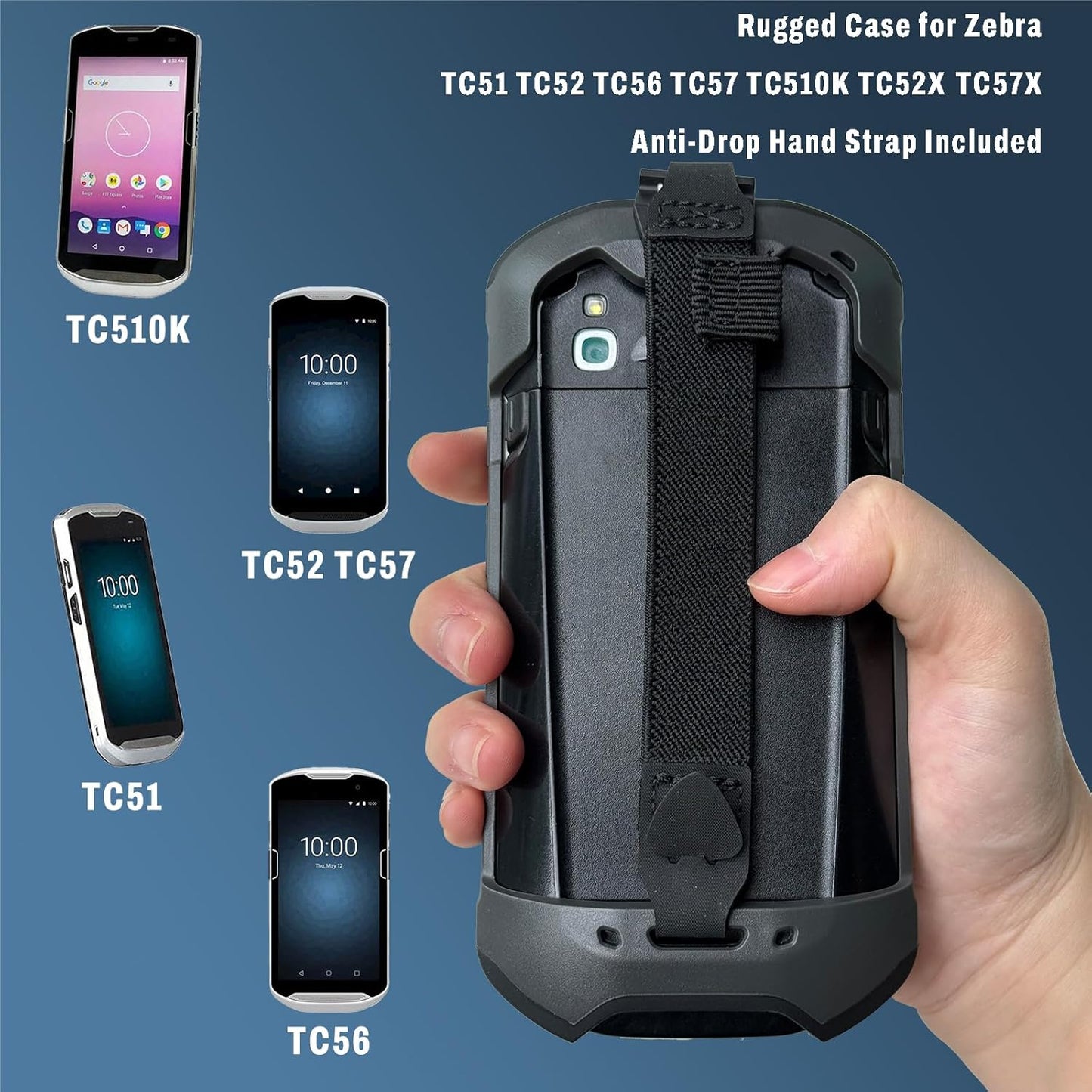 Zebra Rugged Protective Case for TC51/TC52/TC56 | Durable Holster with Strap & Bumper (Black)