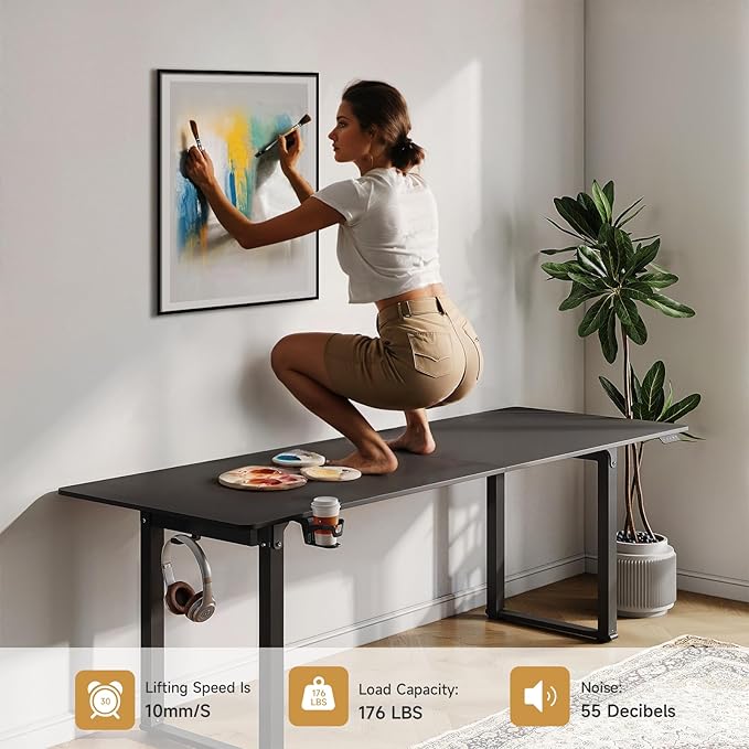 ONBRILL Standing Desk, 63x30 Inches Rectangle Stand Up Desk with 4 Legs, Dual Motor and Memory Controller, Adjustable Height from 28-46 Inches for Home and Computer Workstation, Black