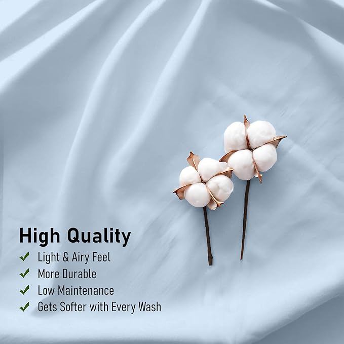RUVANTI 100% Cotton King Size Sheets Set, 4 Pieces, Soft & Breathable Percale Weave Bedding, Deep Pocket 16", Hotel Standard, Crisp Cool Feel, Durable, Perfect Dyed Bed Sheet, Baby Blue