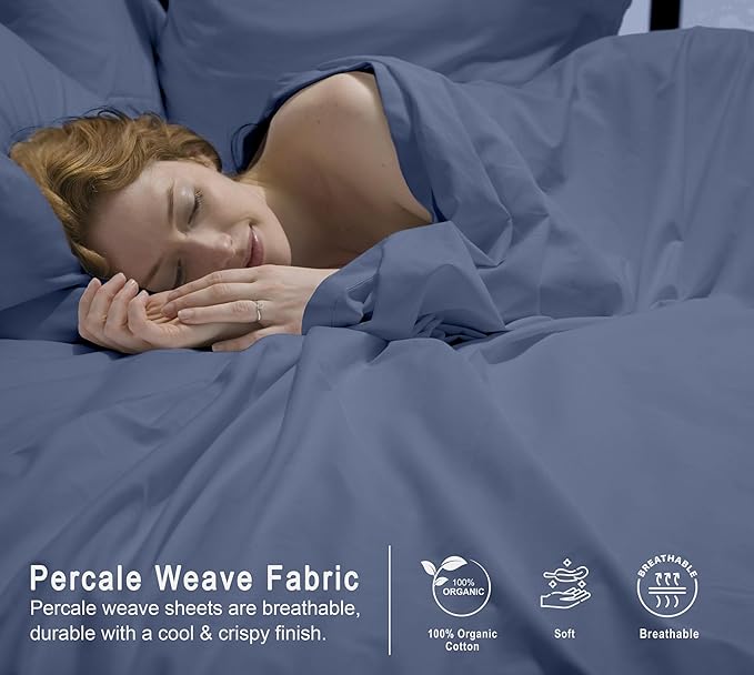 RUVANTI 100% Organic Cotton Sheets Queen Size, Percale Weave, GOTS Certified, 4-Piece Set, Deep Pocket 15", Crisp & Breathable, Soft Durable Bedding, Sábanas Algodón Orgánico – Wild Wind
