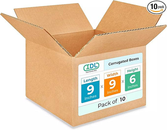 Small Moving & Shipping Boxes 9x9x6 inches (10-Pack) - Extra Strength 200 lb vs Regular - Corrugated Strong Boxes for Packaging - Cardboard Box Moving - Small Packing Box by IDL Packaging