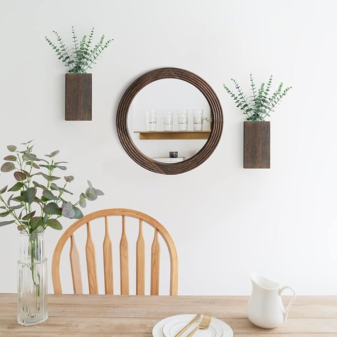 LOSOUR Round Mirror, Farmhouse Decor Solid Wood Frame Wall Circle Mirror, Decorative Mirrors for Bathroom Over Sink, Living Room, Entryway,Bedroom, Entryway, Hallway,Foyer (1, Coffee, 24" L x 24" W)