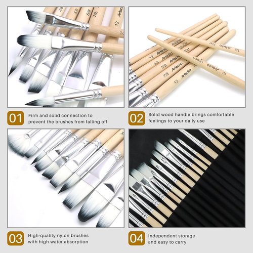 Artecho 32 PCS Paint Brushes - Versatile Set for Acrylic, Oil, Watercolor & Gouache Painting