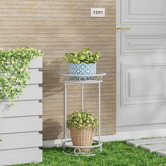 YIUKEA Plant Stand Indoor Outdoor - Metal Planter Holder Shelf Tall Tiered Flower Pot Display Organizer Rack for Garden, Patio, Living Room, Bathroom, Office (White)