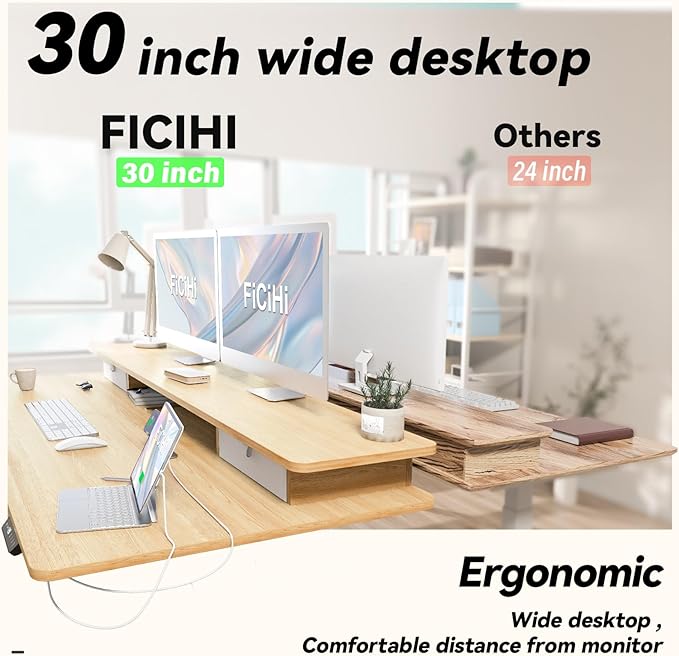 FiCiHi Adjustable Height Standing Desk with 4 Drawers,48 x 30 inches Electric Sit Stand Home Office Desk with Two Tiers, 3 Memory Presets, Monitor Stand Riser, USB A/C Charging Port