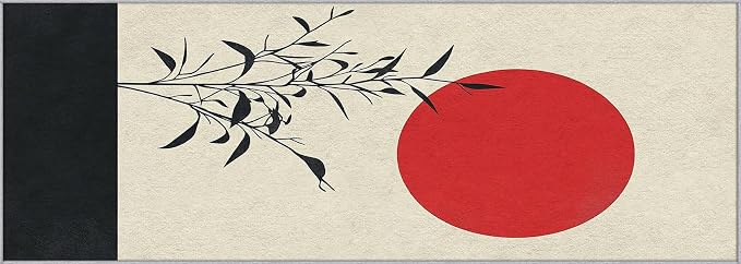 Japanese Runner Rug 3x6, Black and Grey Red Sun Design, Zen Asian Area Rug, Washable Carpet Runner for Bedroom, Standard Hallways, Kitchen Walkway, Dining Room Sideboard