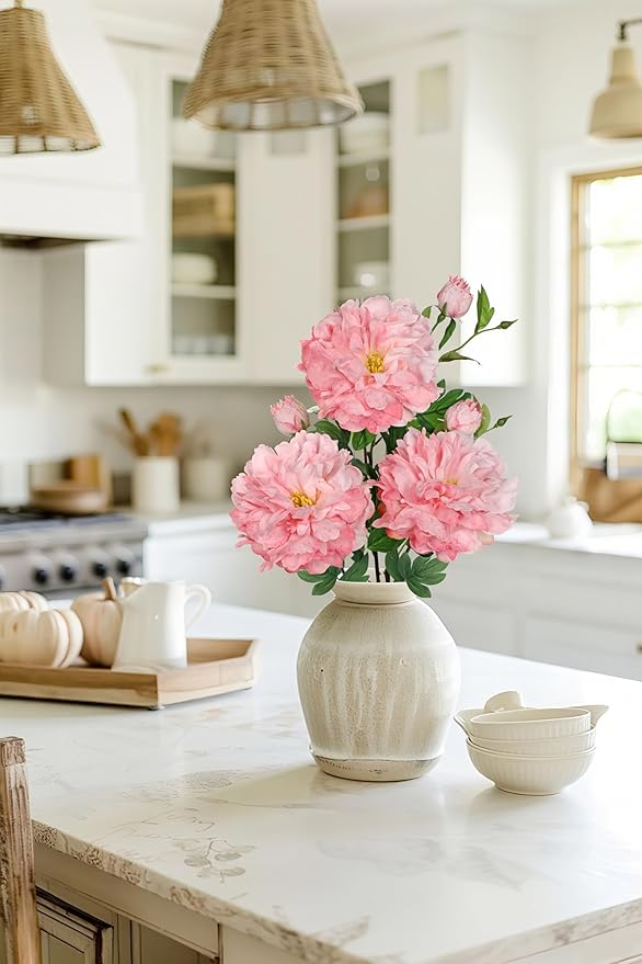 3Pcs Pink Peonies Artificial Flowers 27.5" Fake Flower Silk Flowers with Long Stem Floral Arrangements Bouquets Faux Peony Flowers for DIY Wedding Party Centerpieces Decor Home Office Decoration