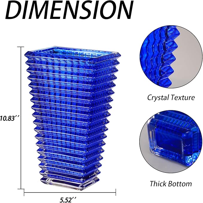 MCMCNCUIU Crystal Glass Vase, Large Crystal Vases for Flowers, Large Flower Vase, Blue Modern Vases for Living Room, Bedroom, Kitchen, Dining Table, Mantle, Wedding, 11 Inches