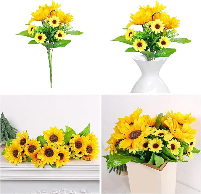 Artificial Silk Flowers Realistic Sunflowers Bouquet Long Stem for Home Wedding Party Decorations Fake Flower Sunflowers Flowers