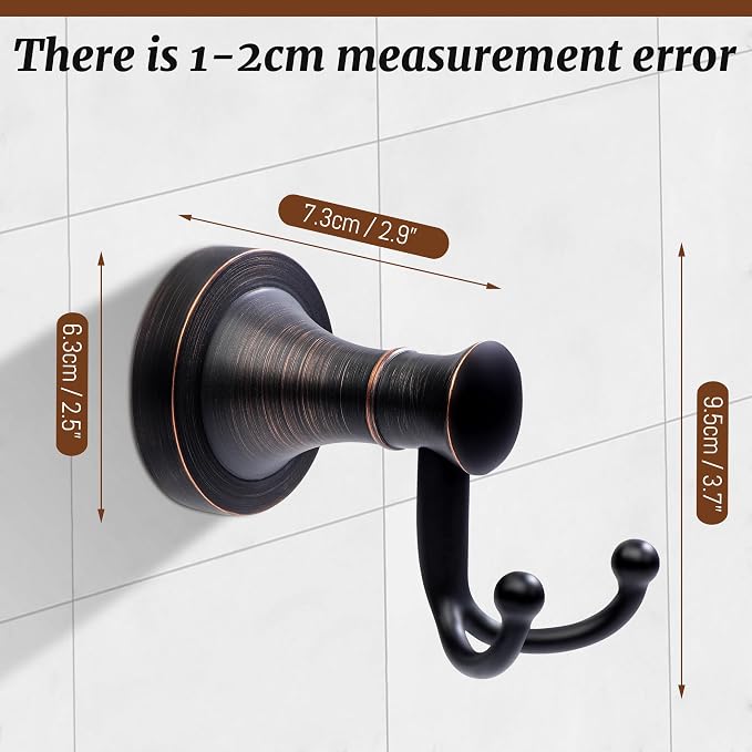 Oil Rubbed Bronze Bathroom Towel Hook, Bronze Bathroom Robe Hook, Heavy Duty Double Towel Hooks Bath Farmhouse Coat Clothes Hook Wall Mounted Rustic for Kitchen Washroom