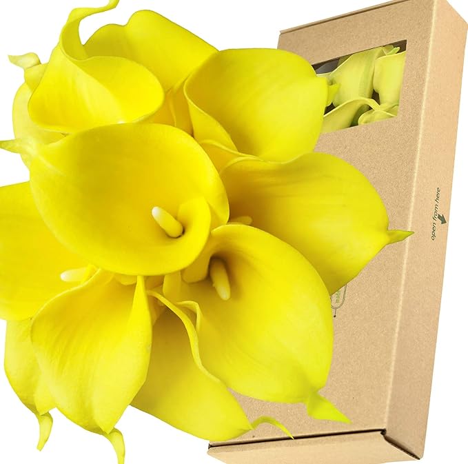 FiveSeasonStuff Real Touch Calla Lily Artificial Flowers Wedding Bridal Bouquet | Floral Arrangements | 15 Calla Lilies (Lemon Yellow)