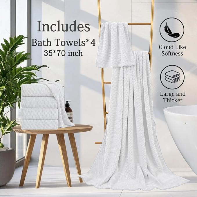 Extra Large Bath Towels Set 35x70 Inches - White Luxury 600 GSM Oversized Bath Sheet Towel,Ultra Soft Microfiber - Quick Dry,Highly Absorbent Shower Towels Spa Hotel Bathroom Towel Set (4-Pack)