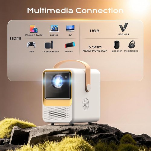 BESGEER Mini Projector - WiFi & Bluetooth 1080p Portable Projector for DIY Rug Tracing | Cream White